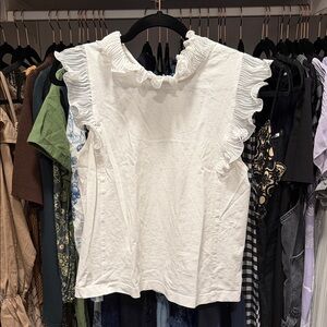 Sandro White Ruffle-Trim Cotton Tank